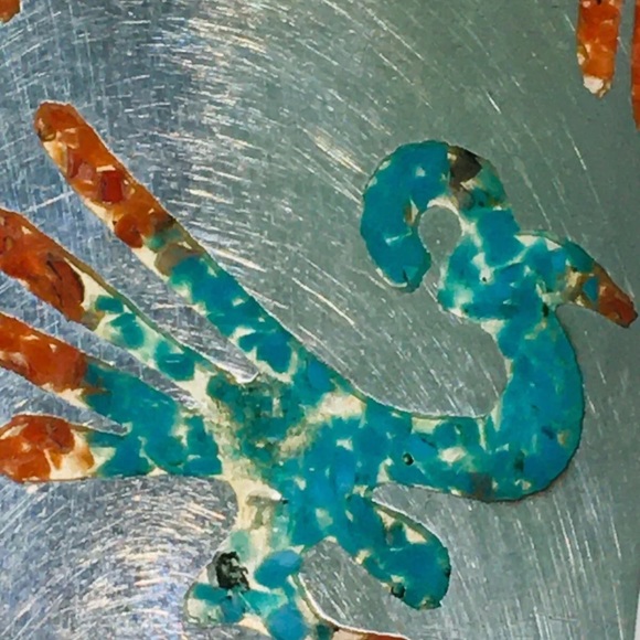 Vintage Sterling Navajo Bennett Road Runner Bolo Tie Turquoise & Red Coral Chip - Picture 6 of 11